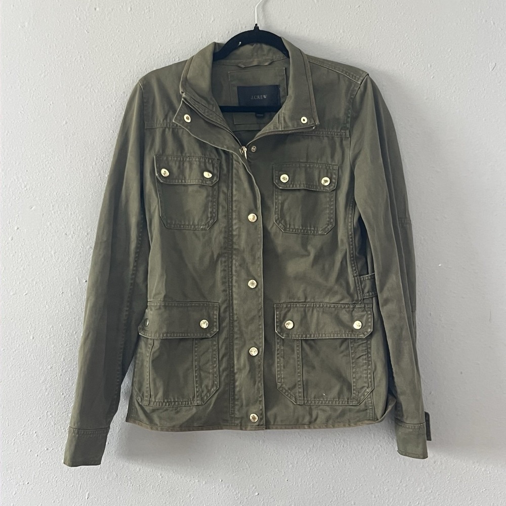 J.Crew Utility Field Jacket Womens Small Tall Olive Green Military Safari Cotton